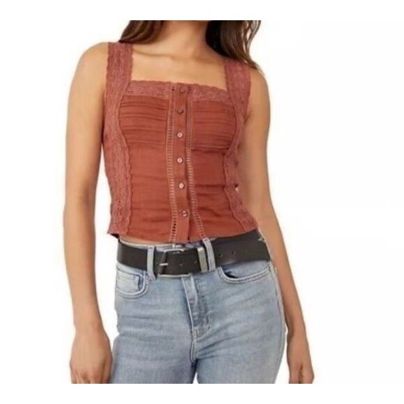 Free People Tops - Free People Lace Tank Top Size Large Womens